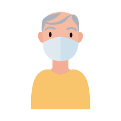old man wearing medical mask flat style