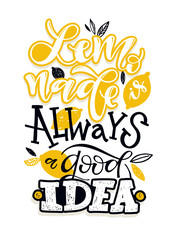 Motivation hand drawn doodle lettering quote about lemonade. Summer homemade lemonade label art. Template design for banner, poster, t-shirt design.