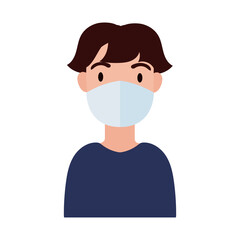 young man wearing medical mask flat style