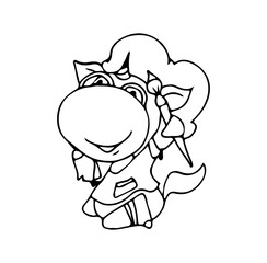 Coloring book for kids - unicorn artist with glasses with a brush. Black and white cute cartoon unicorns. Vector illustration.	