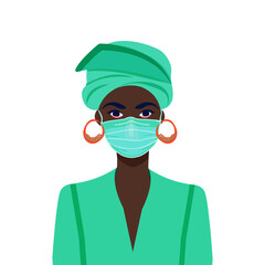 Black life matters. African american girl in the mask. COVID-19 conceptual vector illustration.