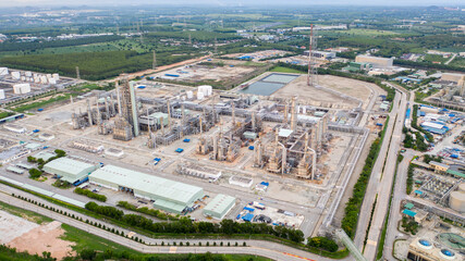 Aerial view oil refinery, refinery plant