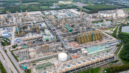 Aerial view oil refinery, refinery plant