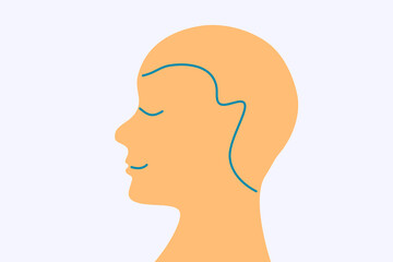 Happy person illustration. Profile of a human head in a minimalistic style with simple lines.