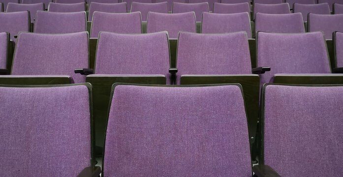 Empty rows of seats in theater,cinema,concert hall. Concept of quarantine,cancellation of mass events to prevent spread of coronavirus infection,financial losses of organizers in entertainment sector
