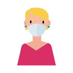 blond woman wearing medical mask flat style