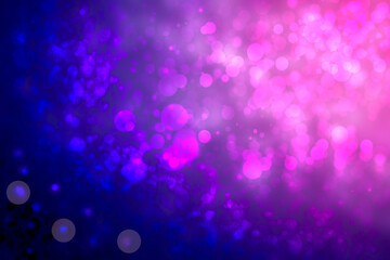 Abstract dark blue gradient pink purple background texture with glitter defocused sparkle bokeh circles and glowing circular lights. Beautiful backdrop with bokeh light effect.
