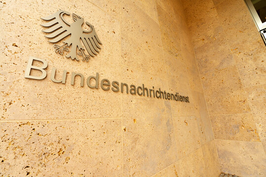Berlin / Germany - July 22, 2017: Entrance of the new headquarters of Federal Intelligence Service - German: Bundesnachrichtendienst, BND -  in Berlin