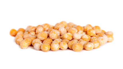 Heap of whole dry yellow peas isolated on white background