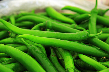 Green chili peppers in the grocery stock