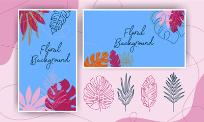 Floral Background - Banner - Blue, Pink, Orange - Leaves