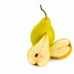 Ripe pears isolated on white background. Free space for text.