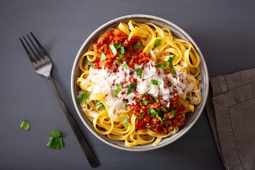 tagliatelle bolognese with herbs and parmesan, italian pasta