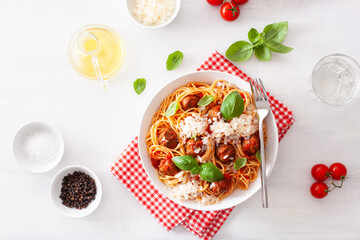 spaghetti with meatballs and tomato sauce, italian pasta