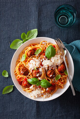 spaghetti with meatballs and tomato sauce, italian pasta