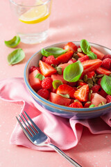 watermelon salad with strawberry raspberry basil seeds. healthy summer dessert