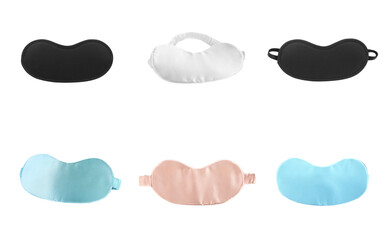 Set of sleeping eye masks on white background