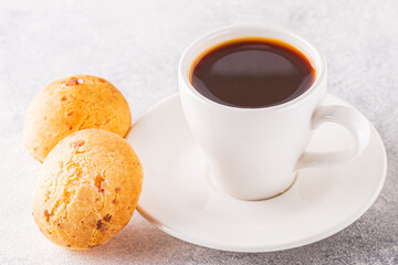 Traditional Brazilian breakfast - cheese bread and coffee.