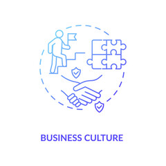 Fototapeta premium Business culture blue gradient concept icon. Organization leadership. Core ethics, moral and goals. Corporate management style idea thin line illustration. Vector isolated outline RGB color drawing