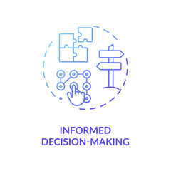 Informed decision making blue gradient concept icon. Plan strategy for opportunity. Problem solution. Data analysis idea thin line illustration. Vector isolated outline RGB color drawing