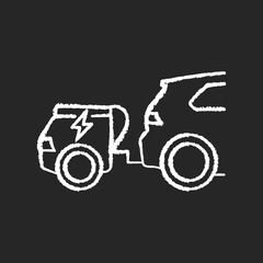 Range extender chalk white icon on black background. Electric vehicle additional energy supply, reserve generator. Electric car with auxiliary power unit isolated vector chalkboard illustration