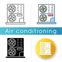 Residential AC icon. Linear black and RGB color styles. Central interior environment conditioning, climate control. Professional home refrigeration system Isolated vector illustrations