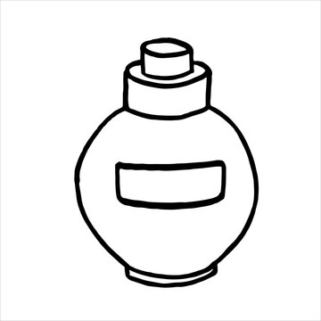 Vector Perfume Or Serum Booster Round Bottle. Hand Drawn Sketch Illustration.