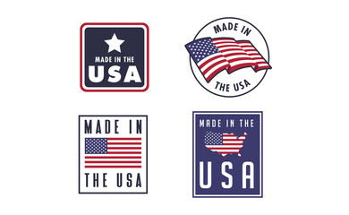 Made in the USA badge collection. American proud badge. United States of America flag color symbol.