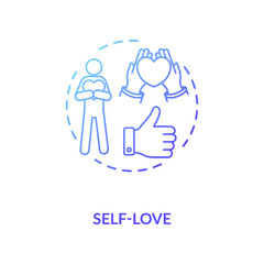 Self love blue gradient concept icon. Psychological wellness. Confidence and improvement. Positive attitude. Mental health idea thin line illustration. Vector isolated outline RGB color drawing