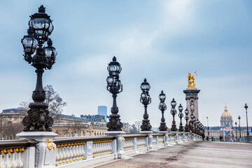 Fototapeta na wymiar The famous Pont Alexandre III in a freezing winter day in Paris