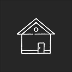 House chalk white icon on black background. Home front. Building exterior. Residential construction. Real estate. Private suburb property. Modern cottage. Isolated vector chalkboard illustration
