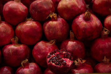 Red pomegranates and seeds in the shell