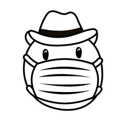 emoji wearing medical mask with cowboy hat line style