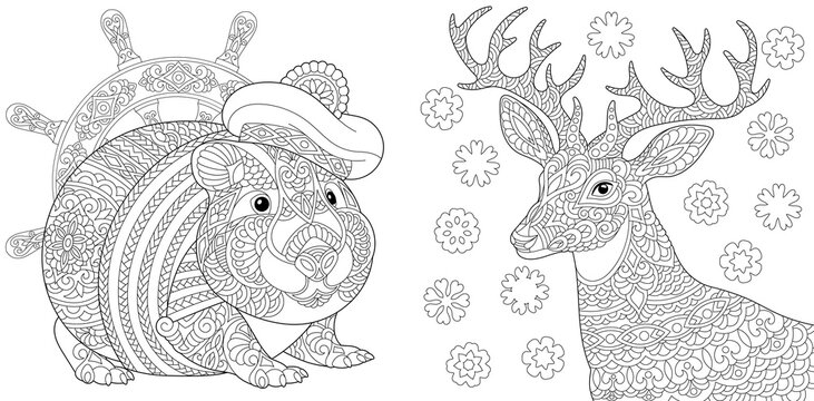 Coloring pages with hamster and reindeer