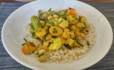 Selfmade vegan curry with asparagus