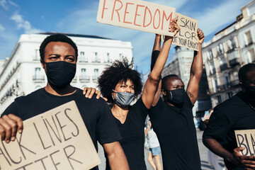 People protesting at a rally for racial equality. Black Lives Matter.