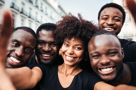 Group of black race friends taking a selfie