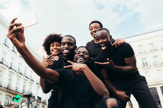 Group Of Black Race Friends Taking A Selfie