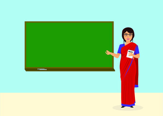 teacher in classroom with greenboard 