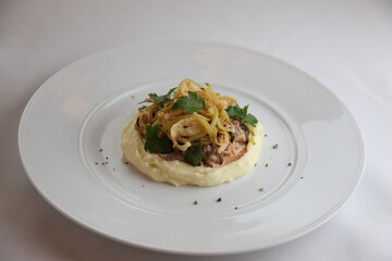 Beef stroganoff with mash pure