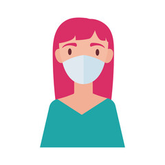 woman with hair pink wearing medical mask flat style