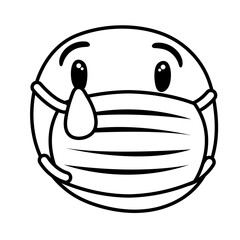 emoji wearing medical mask crying line style