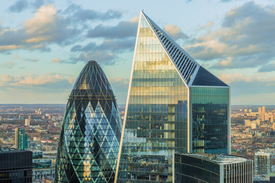The Scapel building and The Gherkin which is also known as the Swiss Re building, London, England