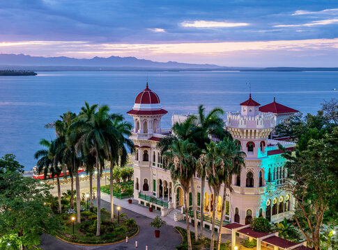 Palacio de Valle at dawn, elevated view, Cienfuegos, Cienfuegos Province, Cuba