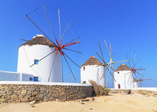 Windmills Kato Mili, Mykonos Town, Mykonos, Cyclades Islands, Greece