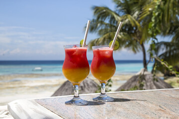 Cocktail on a sunny day  on tropical island during vacation. 