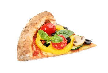 Slice of delicious pizza isolated on white