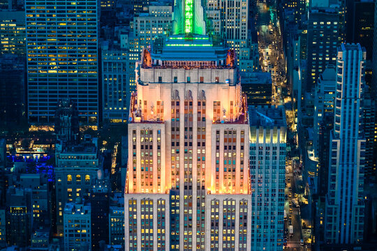 Manhattan, New York City, USA. Aerial view of the Empire State Building at dusk.