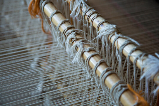 High angle view of handloom weaving machine