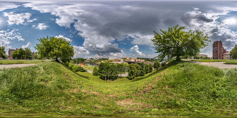 full seamless spherical hdri panorama 360 promenade overlooking the old city and historic buildings...